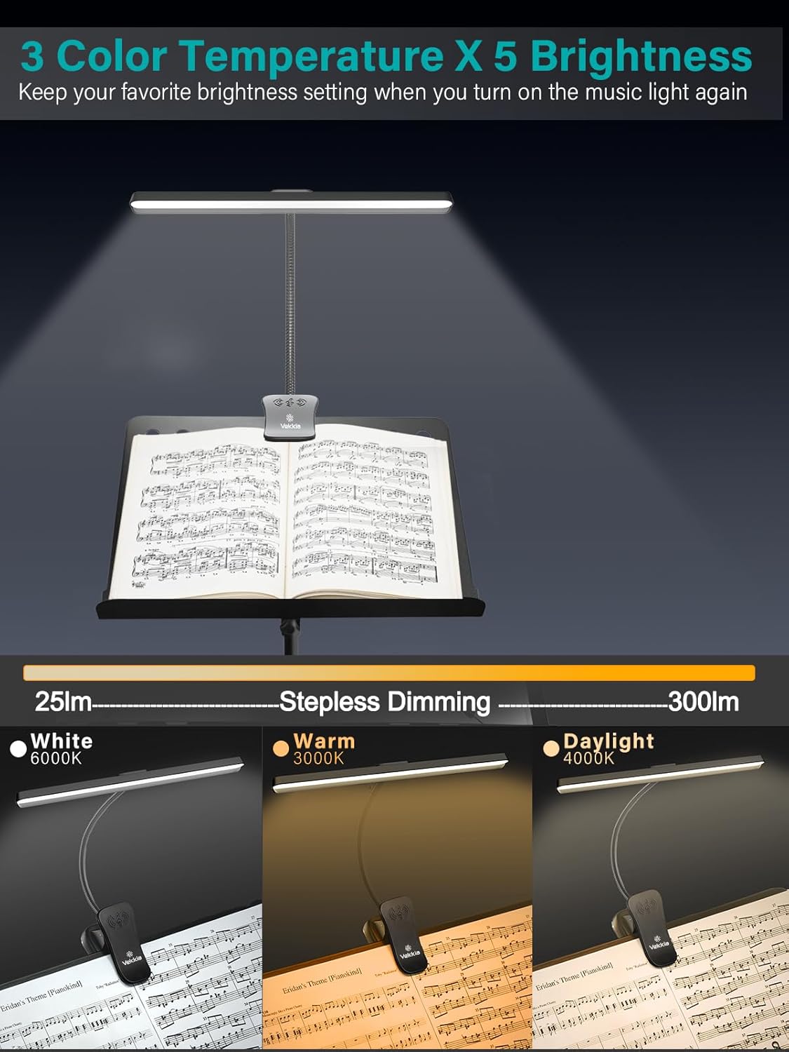 Professional 88 LED Rechargeable Music Stand Light - Foldable Clip-on Lamp, Eye-Protective, 5 Brightness - photo 3