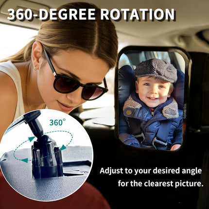 Funbliss Baby Car Mirror for Rear Facing Seat,360° Rotation, Safety Certified Shatterproof Acrylic Glass, Clear Wide View,Infant Mirror for Car Seat Rear Facing