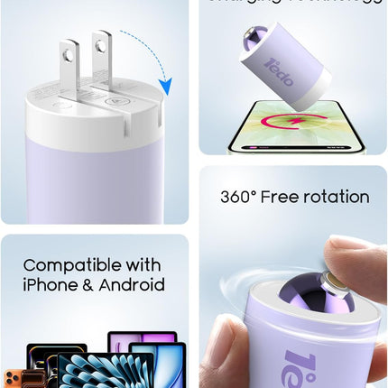 Magnetic for iPhone Charger, 1°edo GaN 30W Fast USB C Charger Block, PD 3.0 QC 4.0 Foldable with 6FT Cable Magnetic Fast Charger for iPhone 17/16 and More Series, Samsung Galaxy, iPad(Purple)