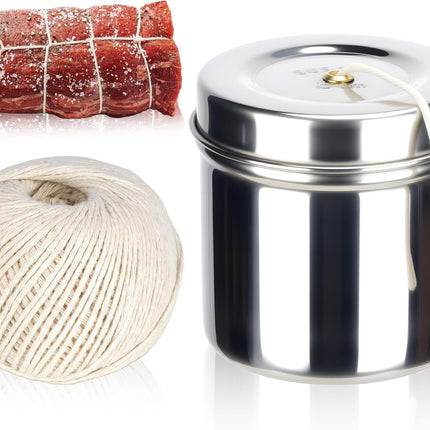 Kitchen Twine for Cooking with Stainless Steel Dispenser, Cotton Butchers Twine for Cooking Meat, Natural Kitchen Twine, Center Pull Design (White) (1 Roll + 1 Dispenser)