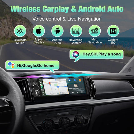 Single Din Radio for Car - Supports Apple Carplay & Android Auto，6.28 inch Single Din Touchscreen Radio with Bluetooth，Backup Camera，Enhanced Mic，USB ，SWC ，RCA，EQ，FM (Black)