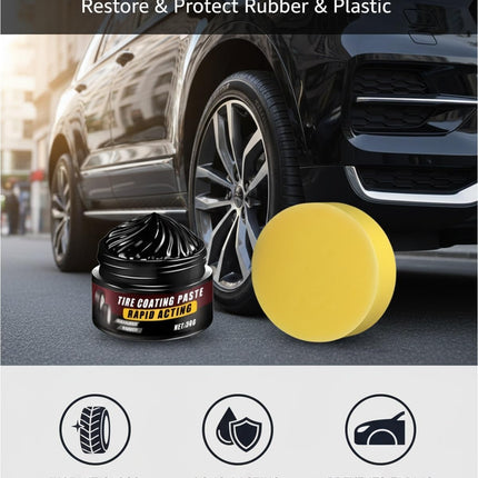 Premium Tire Coating Trim Restorer Bring Back Original Deep Black Shine Rubber Plastic Car Polishing Balm Cream Wax Wheel Sponge Nourish Renewal Restores Care Gloss Interior Auto Cleaning(4pcs)