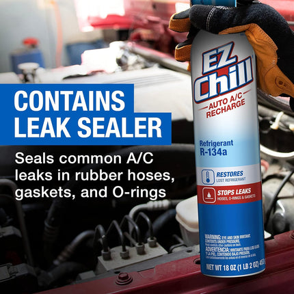 EZ Chill Auto A/C Recharge with Charging Hose and Gauge - Restores and Stops Leaks - 18 Oz