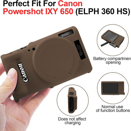 Easy Hood Case for Canon PowerShot IXY 650/ELPH 360 Camera, Soft Silicone Camera Cover with Removable Lens Cap, Slim Fit Anti-Scratch Carrying Protective Case Camera Body Skin Sleeve(Brown)