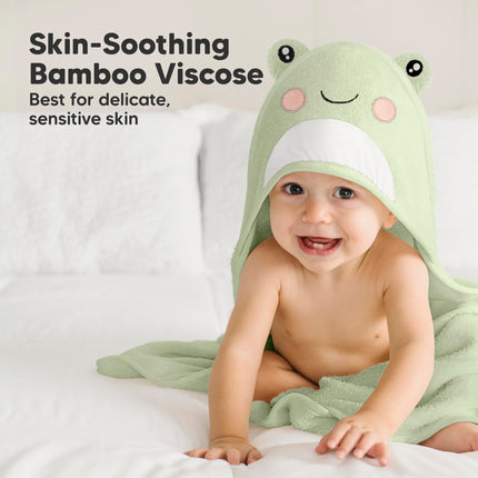 Hooded Baby Towel for Newborn, Baby Bath Towels (Frog, 35x35)
