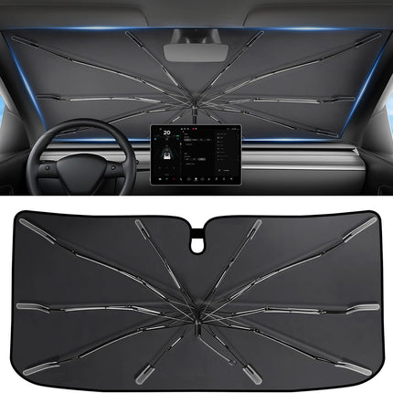 2026 Upgraded Windshield Sun Shade Umbrella [7-Layer Vinyl Coating Heat Shield] Foldable Front Window Sunshade Umbrella Flexible Handle Protect Interior from UV Keep Car Cooler (57" x 31")