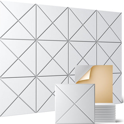 Sonicism 12 Pack X-Lined Acoustic Panels with Self-Adhesive, 12"X 12"X 0.4" Sound Proof Foam Panels, Decorative Soundproof Wall Panels, Sound Absorbing Tile for Home & Offices, White