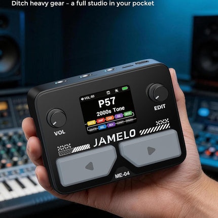 JAMELO Pocket Guitar Multi Effects Pedal, with 125 Effects, 99 Presets, 30 Amp Modeling, IR Loaders, Looper 100 Drum Rhythms BT Audio USB OTG Support Rechargeable Guitar Effects Processor (Black)