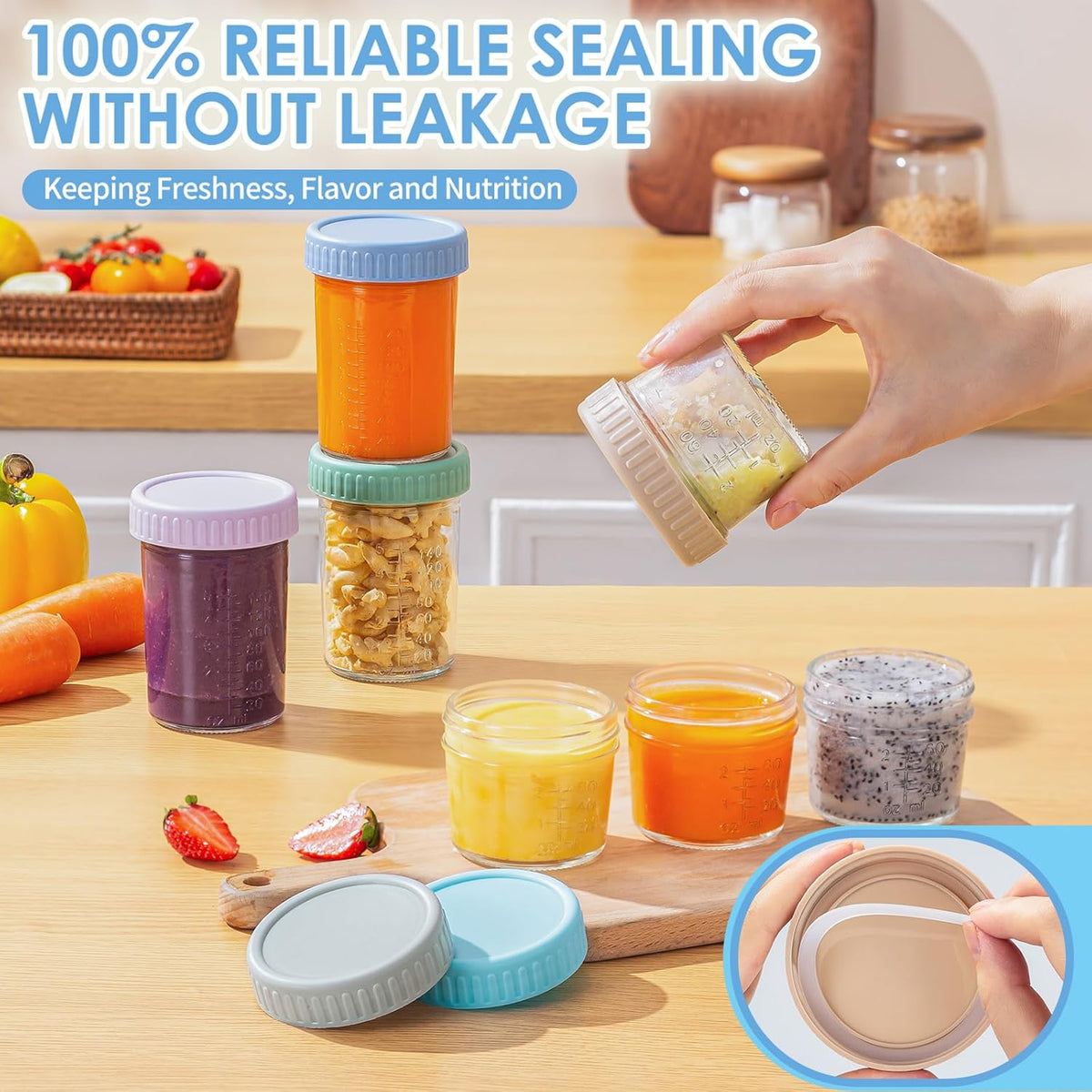 6 Pack Glass Baby Food Storage Containers - 4 & 8 oz Baby Food Jars - photo 4