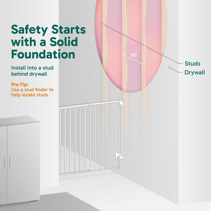 Cumbor 29.2–43" Baby Gate for Stairs, Hardware Mounted (Drill Required), Expandable No Bottom Bar Dog Gate, Auto Close Extra Wide Walk Thru, Pet & Toddler Proof Gate, Top & Bottom of Stairways(Black)