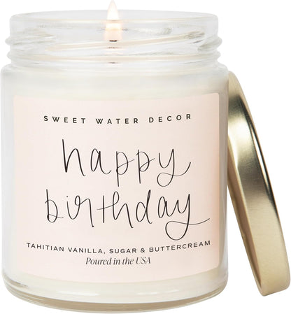 Happy Birthday Soy Candle - Vanilla Sugar & Buttercream Sweet Scented Happy Birthday Candle Gift for Mom, Friends &