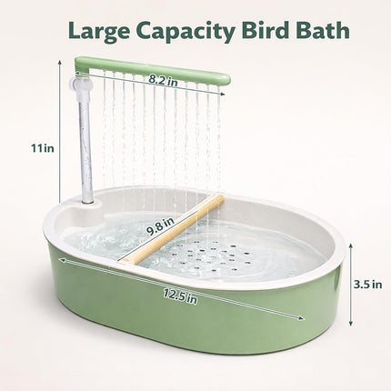 Indoor Bird Bath Fountain, Dual Rainfall Parrot Shower with Anti-Clog Pump & Filter Sponge, Adjustable Water Flow, Natural Beech Wood Perch, Bird Shower Spa for Parakeet, Cockatiel, Lovebird