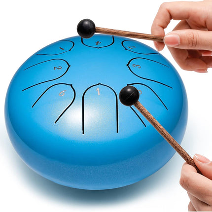 Lronbird Steel Tongue Drum Percussion, 6 Inch 8 Notes Musical Instruments, Music Gifts for Family Friends (Blue)