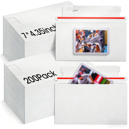200 Pack Trading Card mailing Envelopes, 7" x 4.35" Self-Adhesive Rigid Cardboard Mailers for Semi-Rigid Sleeves, Toploaders and Card Protectors