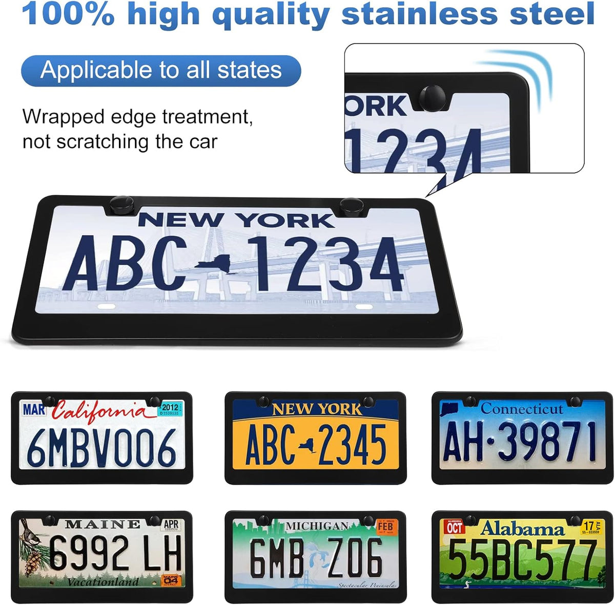 2 Pack License Plate Frames, Stainless Steel Car License Plate Cover Car Accessories with Screw Caps - photo 4