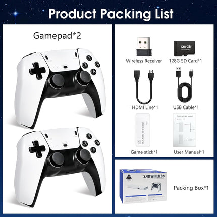 2026New Retro Game Console,40000+Games and 23 Emulators, with Dual 2.4G Wireless Controllers, Plug and Play 4K HD HDMI TV Game Stick White