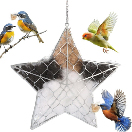 Handmade Fiber Bird's Nest Star Shape,Bird Nesting Material Holder,Spring Tree Shelter for Wild Bird,Garden Art Birdhouse,Include Bird Nesting Material,Suitable for Garden Decoration and Bird Nesting