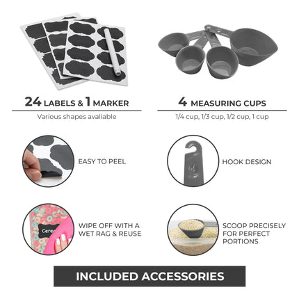Recipientes de almacenamiento para cocina con tapas, 48 PCS recipientes herméticos para alimentos, recipientes plásticos de cocina, recipientes para despensa para cereal, alimentos secos, incluye etiquetas, marcador y cucharas medidoras