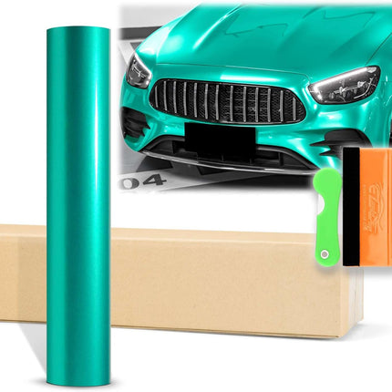 12"x60" (1FTx5FT) Teal Gloss Metallic Glossy Vinyl Wrap Auto Car Sticker Decal Film Sheet Bubble Free Air Release Technology with Tool Kit