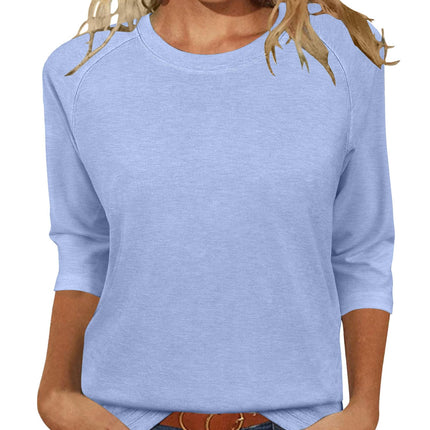 Womens Tops Casual 3/4 Sleeve Crew Neck Shirts Loose Fit Tunic