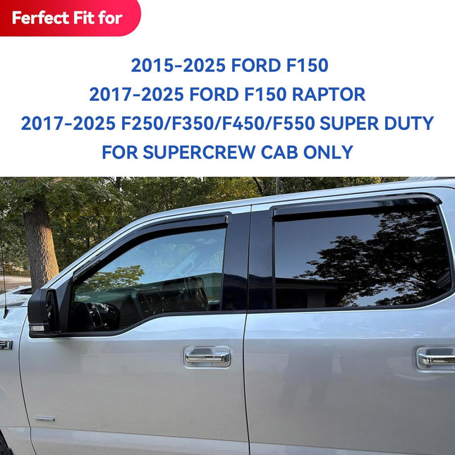 Window Visors Rain Guards for 2015-2026 Ford F150 SuperCrew, Out-Channel Sun Rain Shades Window Vent - photo 2