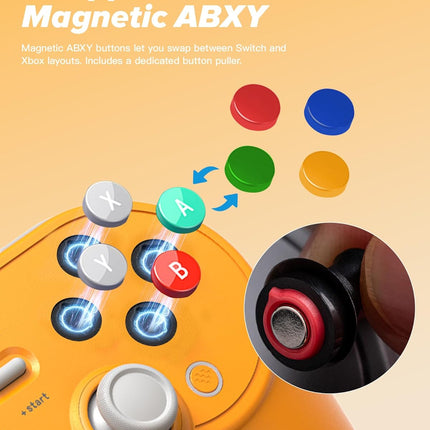 8Bitdo Pro 3 Bluetooth Controller with TMR Joysticks, Swappable ABXY Buttons, Pro Back Buttons, Charging Dock, Hall Effect Triggers for Switch/Switch 2, Windows, Apple, SteamOS, Android (Orange)