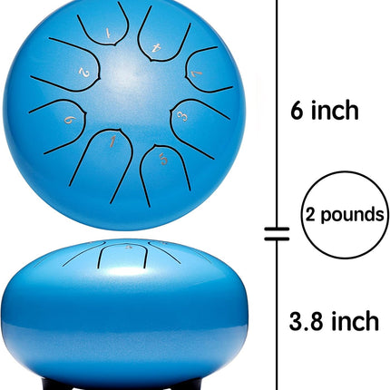 Lronbird Steel Tongue Drum Percussion, 6 Inch 8 Notes Musical Instruments, Music Gifts for Family Friends (Blue)