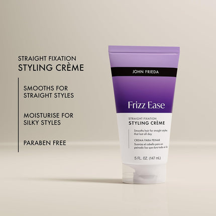 John Frieda Straight Fixation Styling Crème, Straight Hair Styling Cream for Women and Men, 5 oz