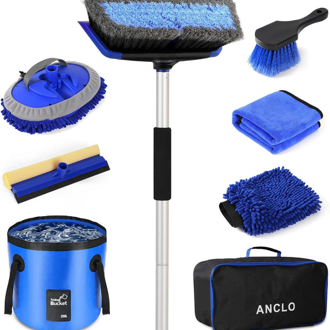 62-Inch Scratch-Free Car Wash Brush Kit with Long Handle and Bucket