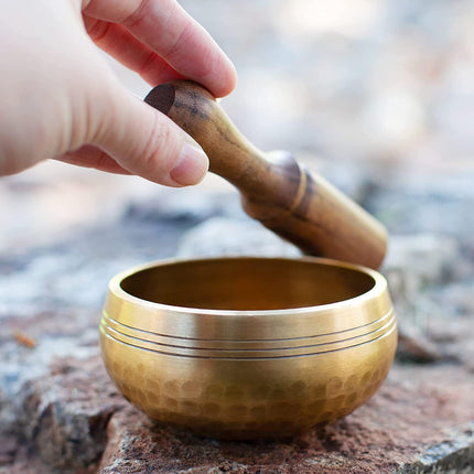 Premium Tibetan Singing Bowl Set - Authentic Handcrafted Mindfulness Meditation Holistic Sound 7 Chakra Healing Gift by Himalayan Bazaar (3 Inch, Gold)