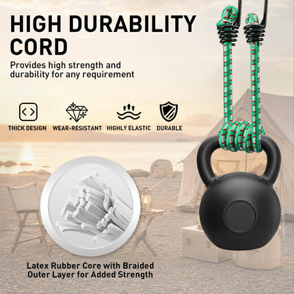 Bungee Cords Heavy Duty Outdoor: 20 Pcs Rubber Bungee Cords with Hooks in a Storage Jar Includes 10", 18", 24", 30", 36", 48" Bungee Cord for Camping, Tent, Fastening Items