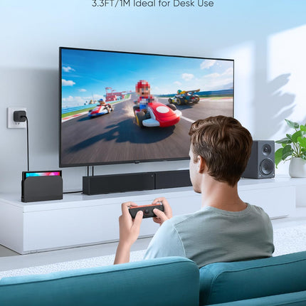 Switch 2 Charger with 3.3FT/1M USB-C Cable Cord - 60W AC Power Adapter, Support 4K TV Dock & PD 3.0 Fast, Power Supply 20V/3A Compatible with Switch 2/1/OLED (3.3FT - Portable Travel & Desk Size)