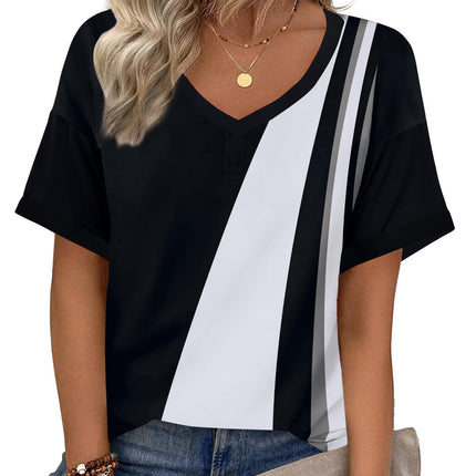 Blusas de verano para mujer, manga corta, casuales para trabajo, camiseta con cuello V de moda