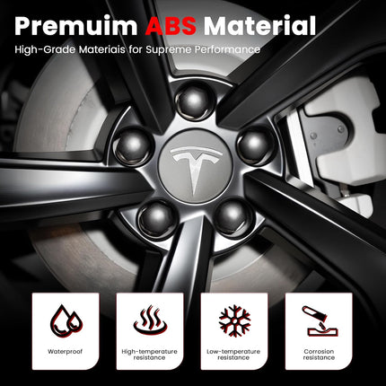 4 Pack Car Wheel Center Hub Cap Kit with 22 Lug Nut Covers, 2.2 in (56mm) Wheel Rim Covers Center Hubcaps with Emblem for Model 3 / Model Y, Gray & Silver Exterior Decoration for Tesla