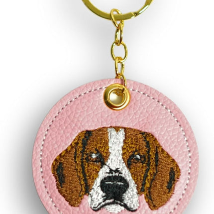 Pink French Bulldog Embroidered Keychain – Handmade PU Leather Dog Bag Charm for Women, Cute Purse Accessory