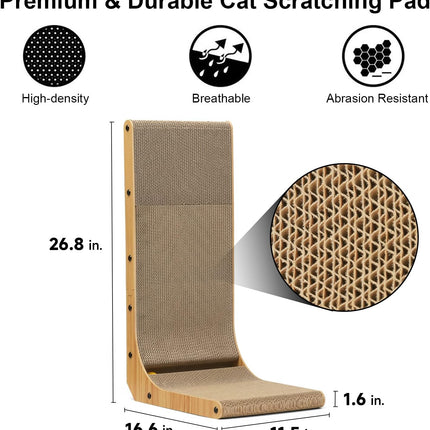 FUKUMARU Cat Scratcher, 26.8 Inch L Shape Cat Scratch Pad Wall Mounted, Cat Scratching Cardboard with Ball Toy for Indoor Cats, Large Size