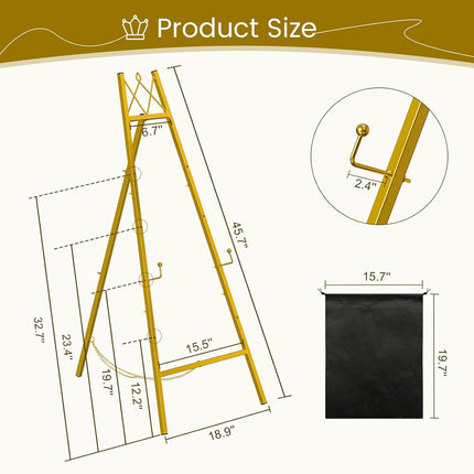 Snughome 45.7" Gold Easel Stand for Sign, Heavy Duty Metal Display Easel with Drawstring Bag, 4-Tier Adjustable Height Art Easel for Wedding Signs, Painting, Posters & Mirrors