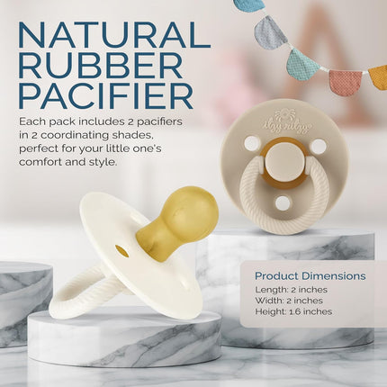 Itzy Ritzy Natural Rubber Newborn Pacifiers – Baby Pacifiers with Cherry-Shaped Nipple & Large Air Holes for Added Safety - Set of 2 Binkies in Coconut & Toast (Ages 0 – 6 Months)