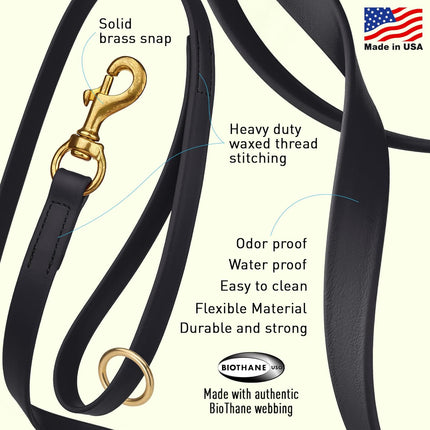 Viper Biothane K9 Working Dog Leash Waterproof Lead for Tracking Training Schutzhund Odor-Proof Long Line with Solid Brass Snap for Puppy Medium and Large Dogs 6ft, Black