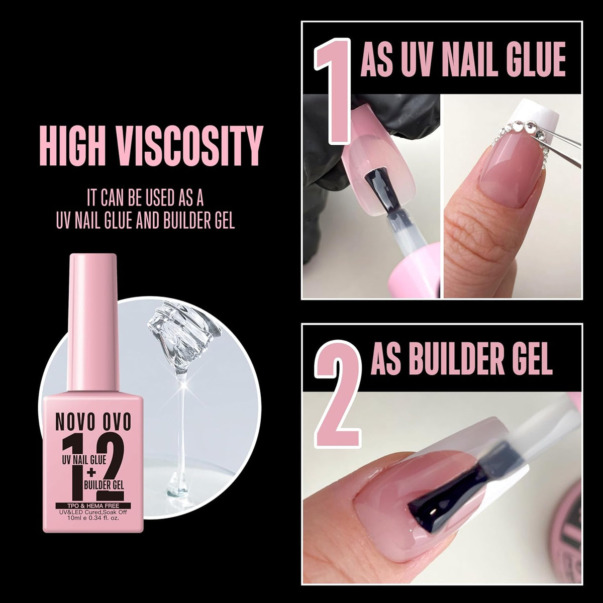 UV Nail Glue and Builder Gel 2-in-1 No Wipe Top Coat Kit - photo 2