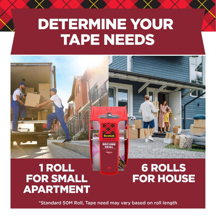 Scotch Secure Seal Ultra Clear Packaging Tape, 2 Rolls Clear Packing Tape for Lighter Shipping Boxes, 1.88 in x 50 yd, Transparent Box Sealing Tape for Shipping, Mailing, Moving and Storage