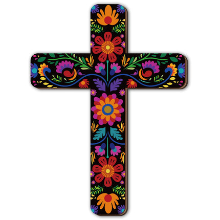 Floral Mexican Cross Wall Decor Day of The Dead Wall Art, 12x8.8in