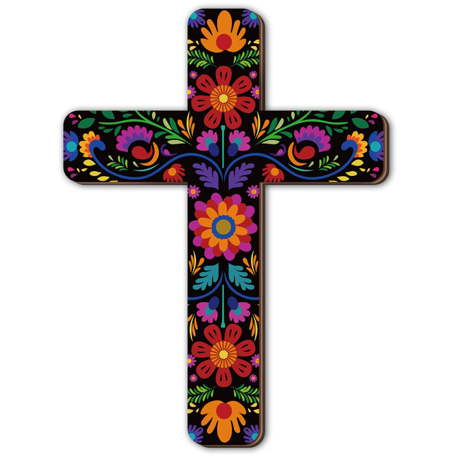 Floral Mexican Cross Wall Decor Day of The Dead Wall Art, 12x8.8in