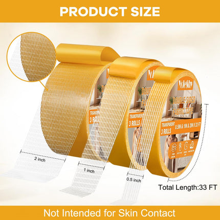 YoleShy Double Sided Fabric Tape Heavy Duty 3 Rolls Strong Adhesive Hem Tape No Sewing No Ironing Fabric and Carpet Tape for Clothes Curtains Rugs Removable No Residue