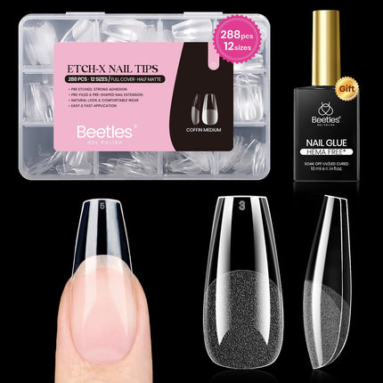 Soft Gel Nail Tips Short Almond 288pcs in 12 Sizes Etch-X