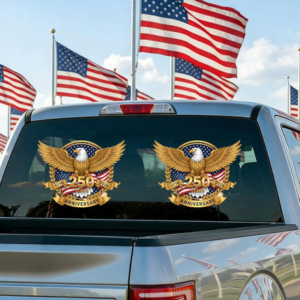 2Packs 250th Anniversary USA Car Window Decal Sticker, 1776-2026 American Flag Independence Day Patriotic Eagle Vinyl Decal for Car Truck Bumper Laptop Window