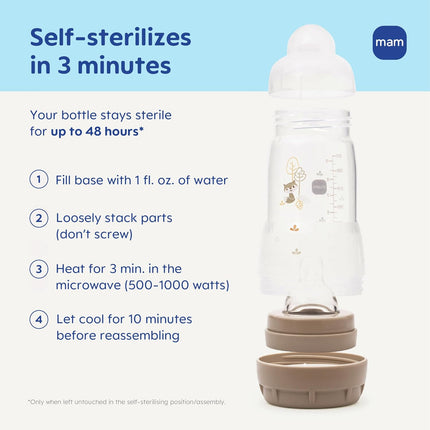 MAM 4.5oz Easy Start Anti-Colic Wide Neck Vented Baby Bottle, Extra Slow Flow Breastfeeding-Like Silicone Nipple, Reduces Colic, Gas & Reflux, Easy to Clean, BPA Free, 0+ Months, Made in Europe