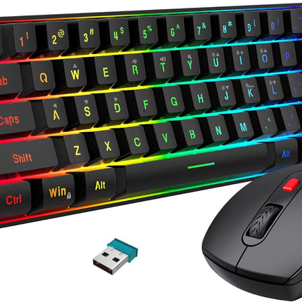 Snpurdiri 60% Wireless Gaming Keyboard and Mouse Combo, Include 2.4G Small Mini 60% Merchanical Feel Keyboard, Ergonomic Design Vertical Feel Wireless Mouse