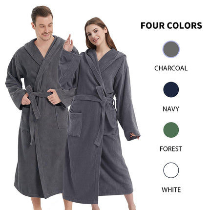 Men's Bathrobes with Hood, 100% Cotton Terry Bath Robe, Soft Long Shower Towel Robe for Men with Pockets