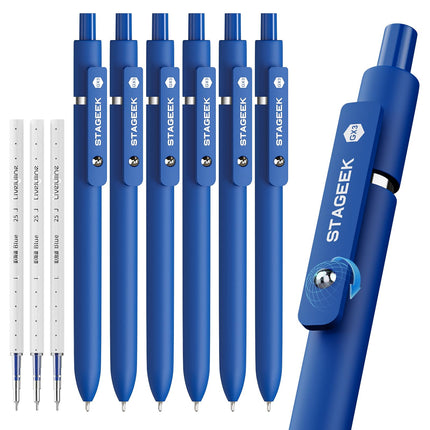 GX3 Blue Gel Pens, 6Pcs Quick Dry Smooth Writing Pen with 3 Refills
